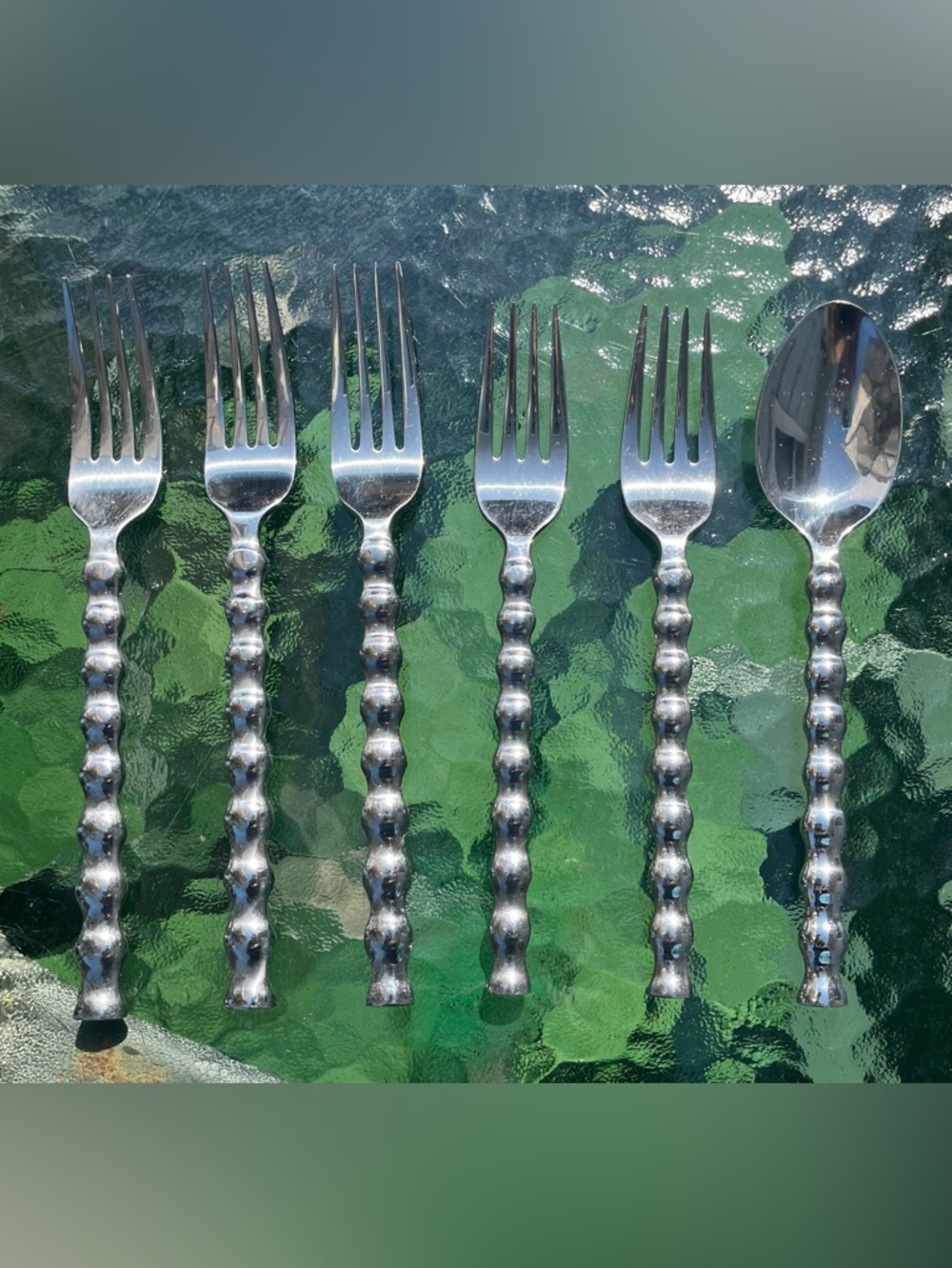 Towle Living Bubble Handle Flatware - 3 Dinner Forks 2 Salad Forks 1 Spoon